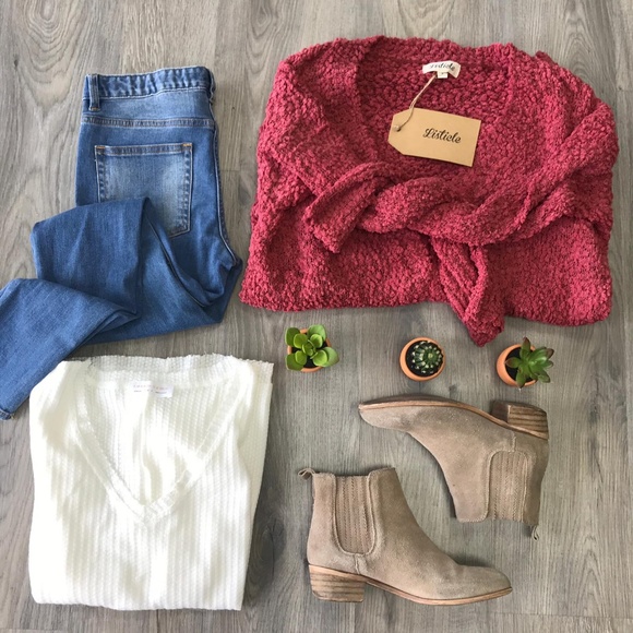 Sweaters - Popcorn Knit Open Chunky Cardigan Dusty Rose